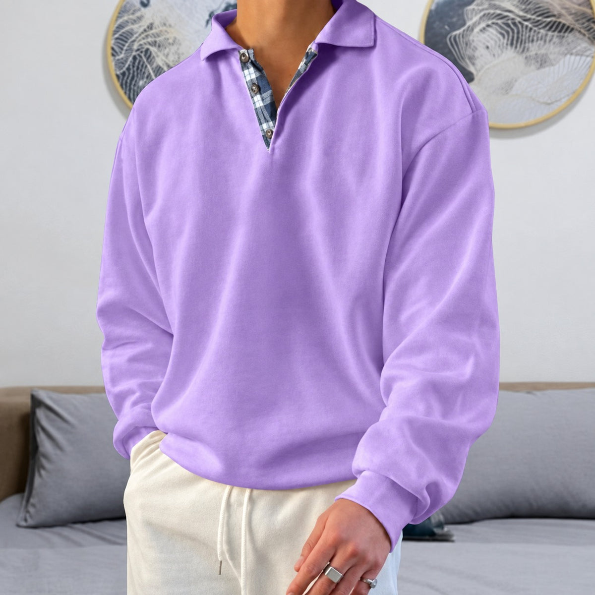 Herren Pullover - V-Ausschnitt mit langen Ärmeln und Kragen