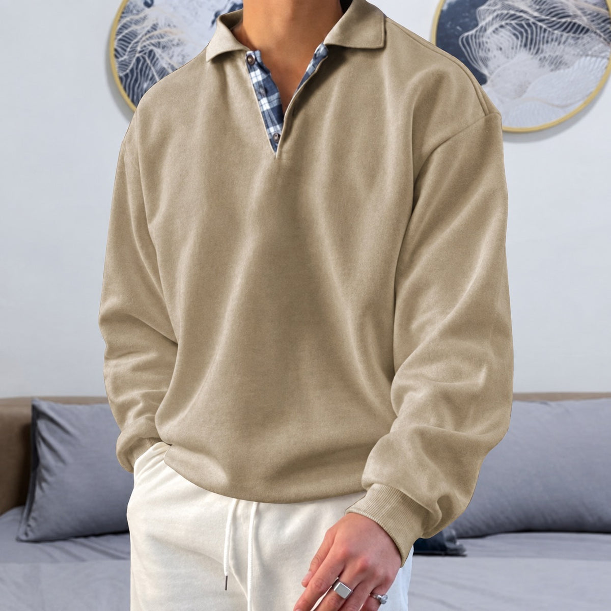 Herren Pullover - V-Ausschnitt mit langen Ärmeln und Kragen