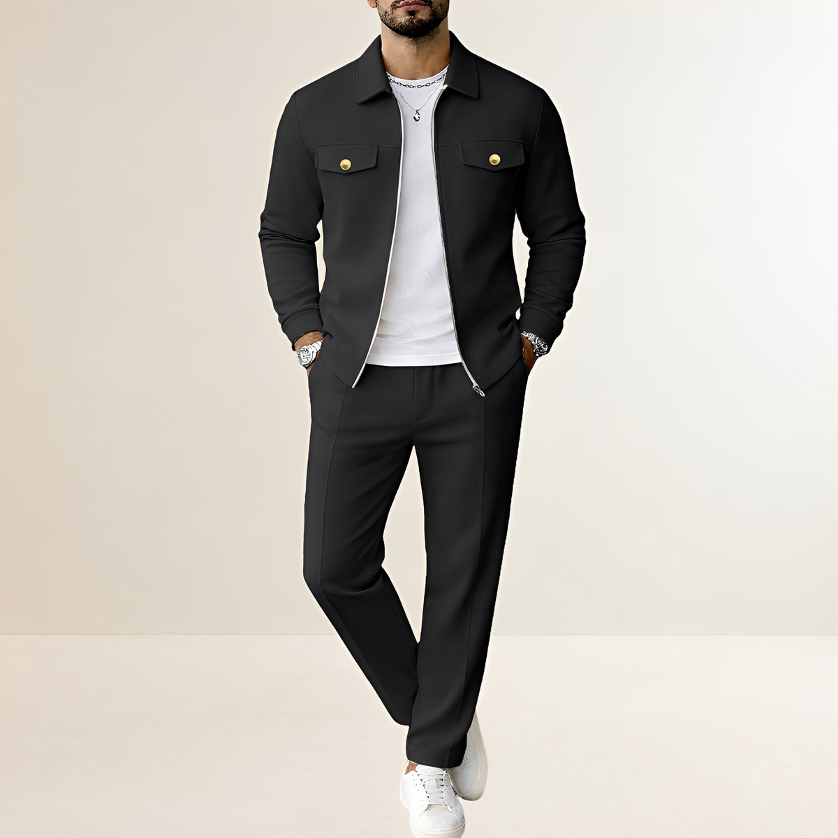 Herren Set mit Jacke mit Reißverschluss, Brusttaschen und elastischer Bundhose