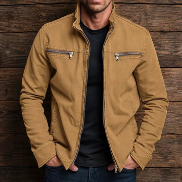 Herren Stehkragenjacke - Reißverschluss, Zwei Brusttaschen, Reguläre Passform