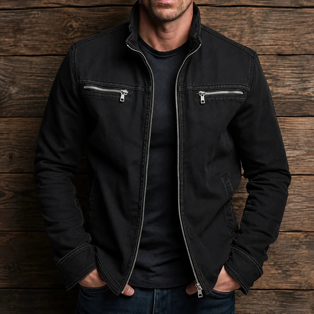 Herren Stehkragenjacke - Reißverschluss, Zwei Brusttaschen, Reguläre Passform