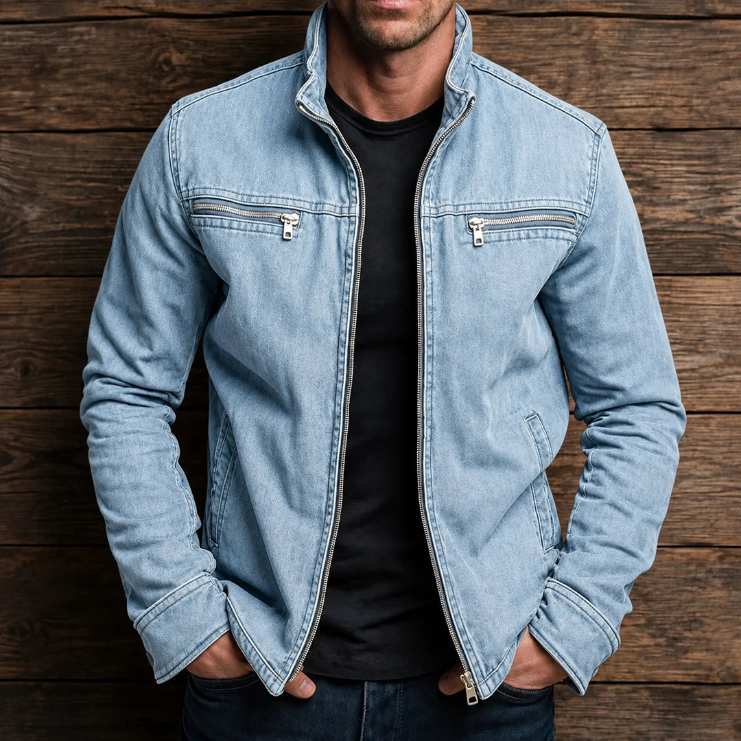 Herren Stehkragenjacke - Reißverschluss, Zwei Brusttaschen, Reguläre Passform