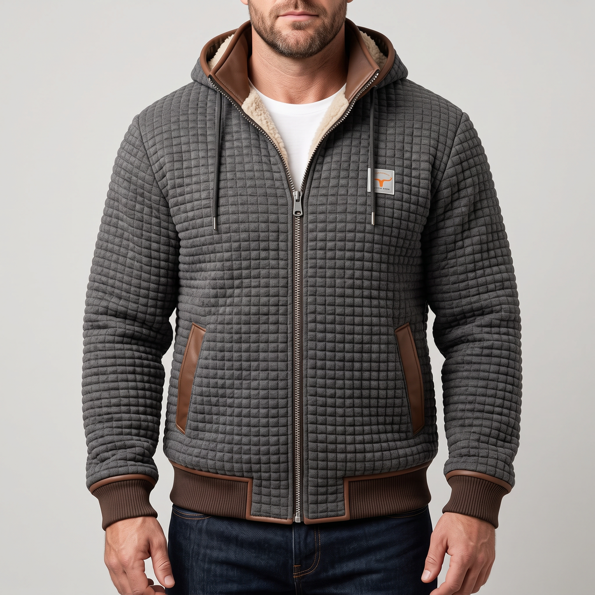 Herren Steppjacke - Kapuzenjacke mit Reißverschluss und Kontrastdetails
