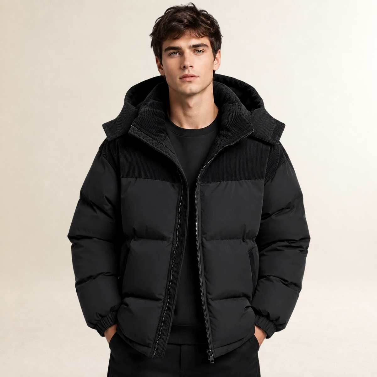 Herren Steppjacke mit Kapuze und Farbblock-Design - Übergröße Schnitt