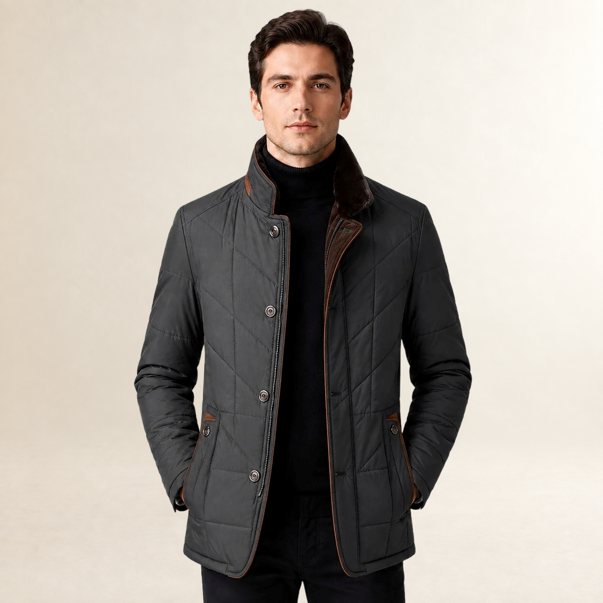 Herren Steppjacke mit Stehkragen und Knopfverschluss - Eleganter Casual Schnitt