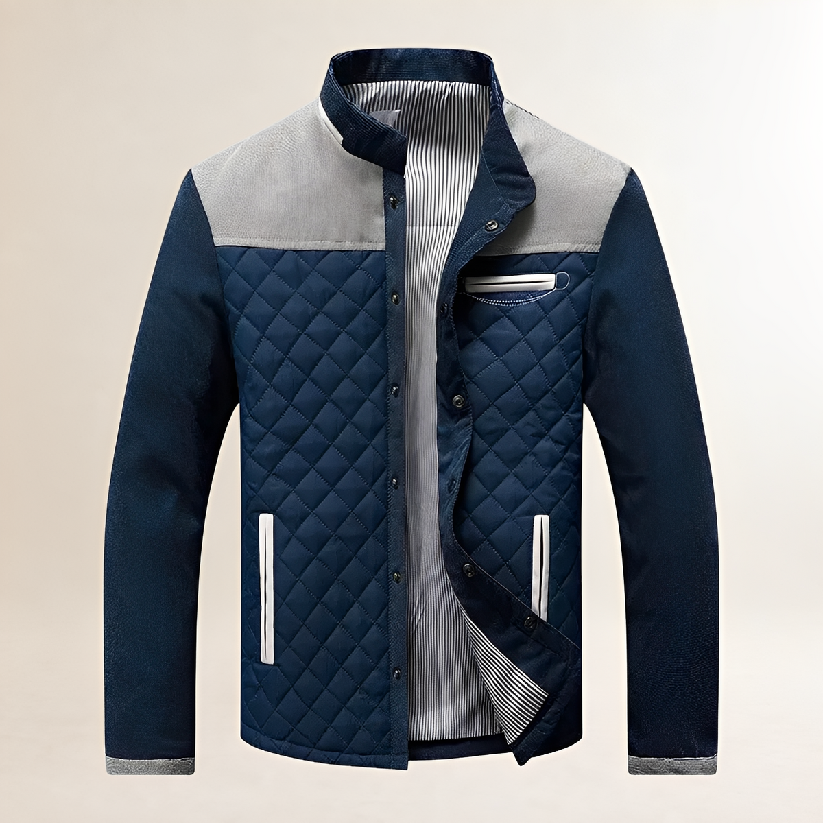Herren Steppjacke mit Stehkragen und Kontrastpaneelen Reißverschluss