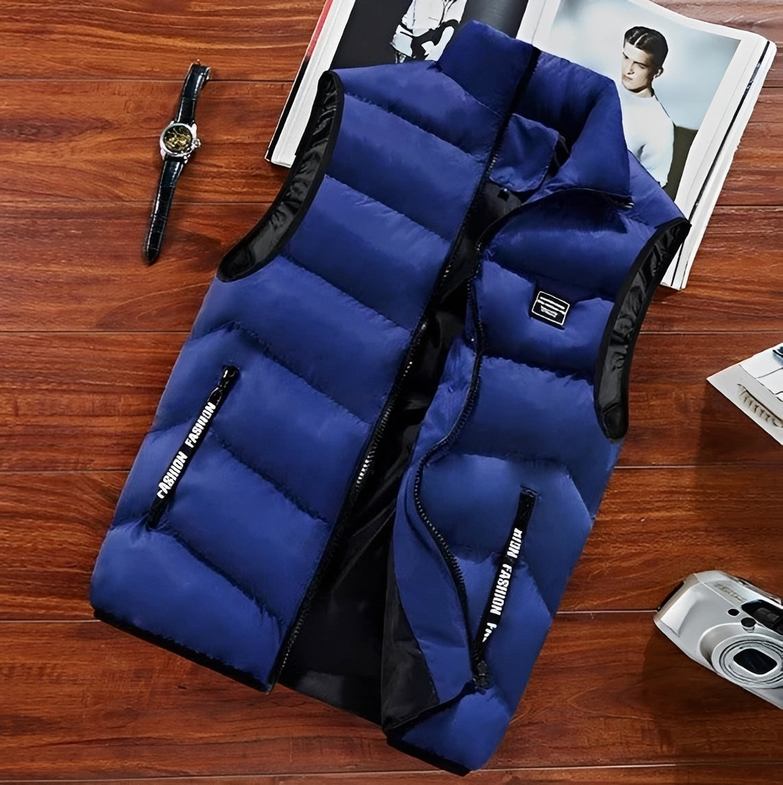 Herren Steppweste - Stehkragen, Reißverschluss, ärmellos, mehrere Taschen