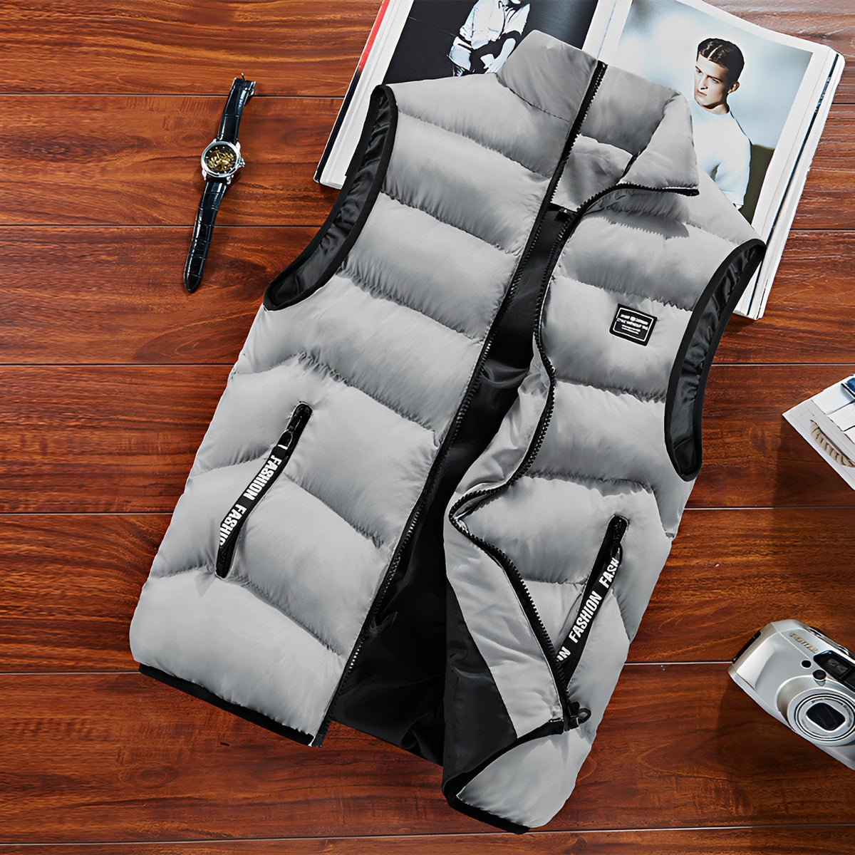 Herren Steppweste - Stehkragen, Reißverschluss, ärmellos, mehrere Taschen