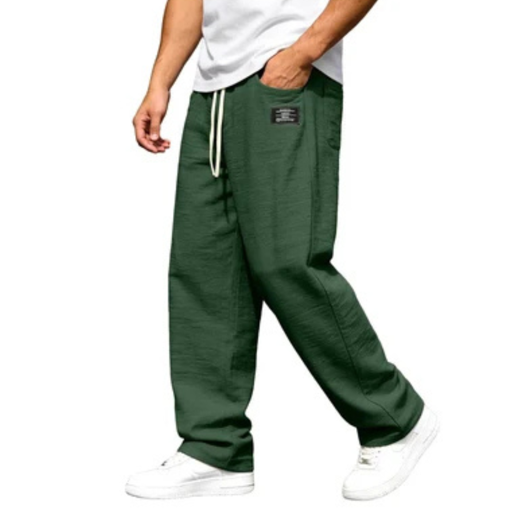 Herren Straight-Leg Pants – elastischer Bund mit Drawstring, seitliche Eingrifftaschen, elastische Taille, gerades Bein, Patch-Detail