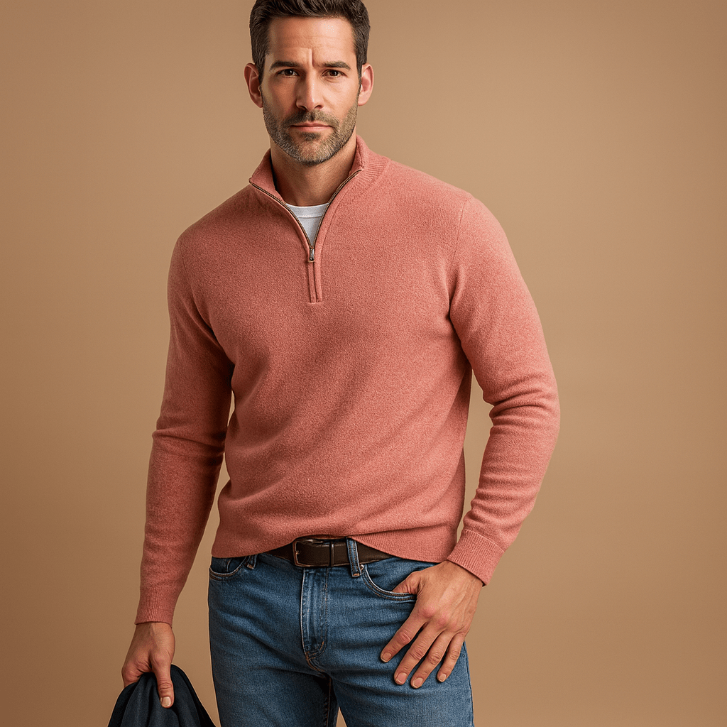 Herren Sweater mit halbem Reißverschluss - Mock-Kragen, lange Ärmel, lockere Passform