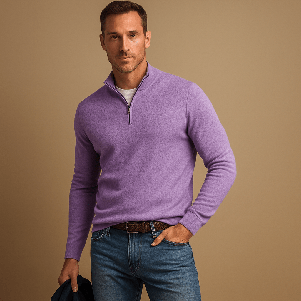 Herren Sweater mit halbem Reißverschluss - Mock-Kragen, lange Ärmel, lockere Passform