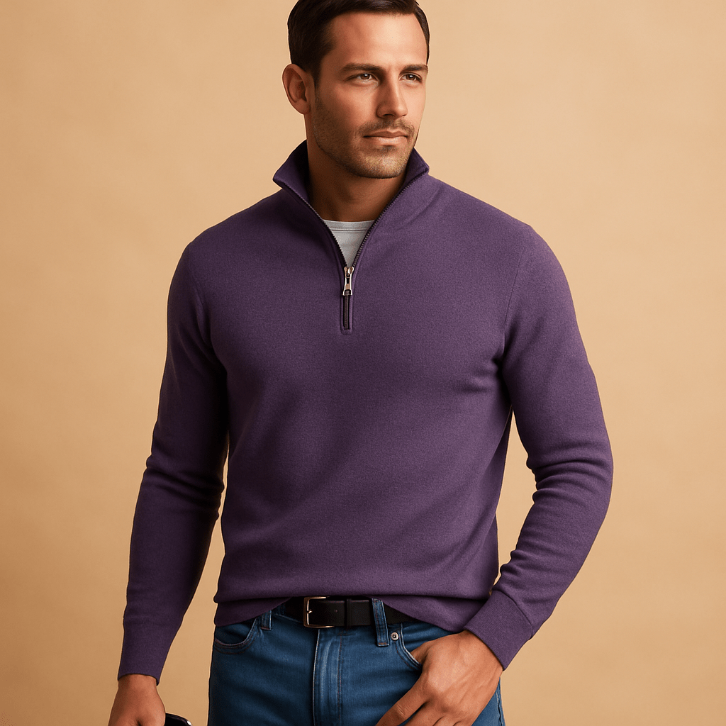 Herren Sweater mit halbem Reißverschluss - Mock-Kragen, lange Ärmel, lockere Passform