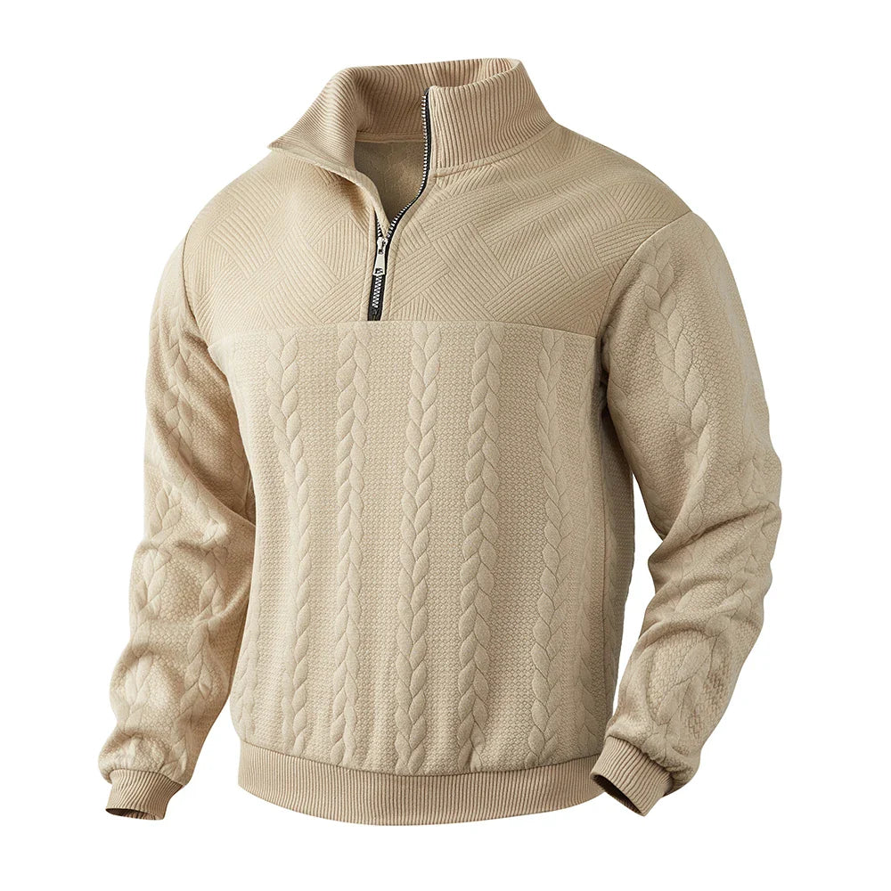 Herren Sweatshirt mit Quarter-Reißverschluss Texturiertes Muster Langarm Relaxed Fit