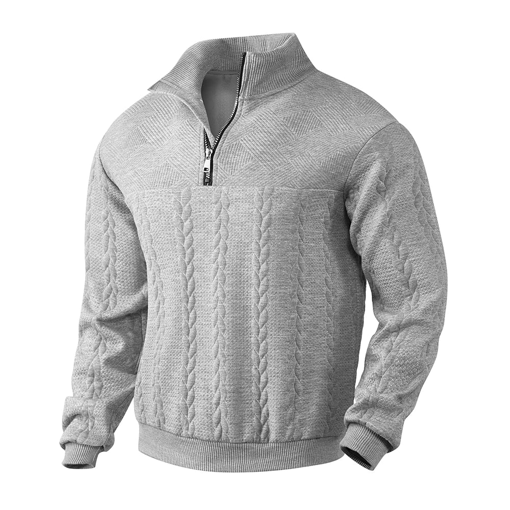 Herren Sweatshirt mit Quarter-Reißverschluss Texturiertes Muster Langarm Relaxed Fit