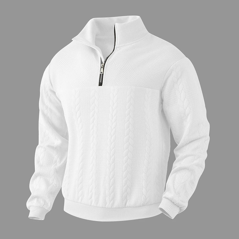 Herren Sweatshirt mit Quarter-Reißverschluss Texturiertes Muster Langarm Relaxed Fit