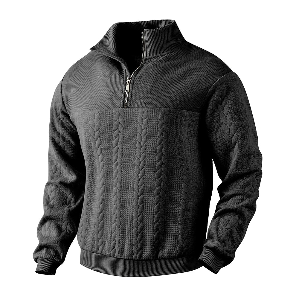 Herren Sweatshirt mit Quarter-Reißverschluss Texturiertes Muster Langarm Relaxed Fit