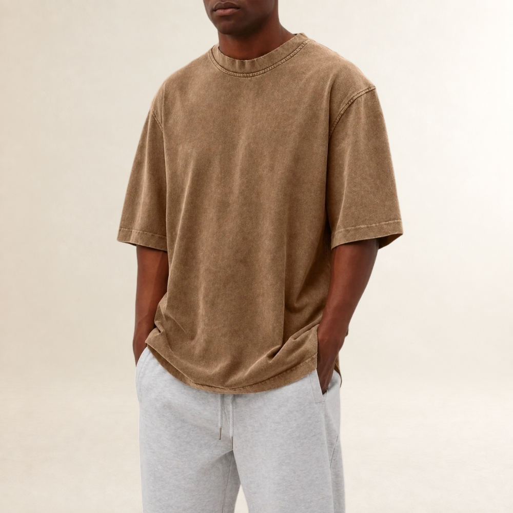 Herren T-Shirt mit Rundhalsausschnitt und Kurzarm - Relaxed Fit, gewaschene Optik