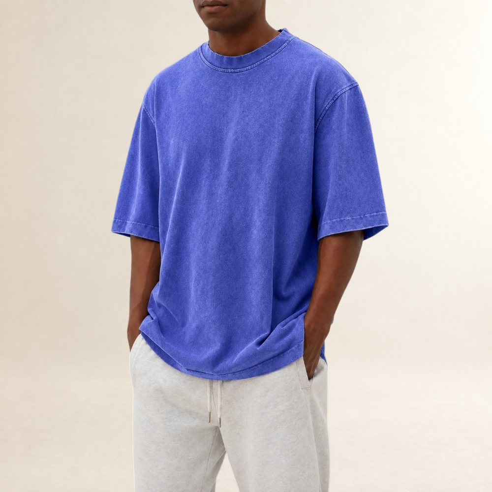 Herren T-Shirt mit Rundhalsausschnitt und Kurzarm - Relaxed Fit, gewaschene Optik