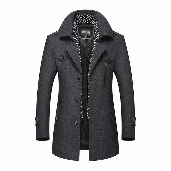 Herren Trenchcoat mit Doppelknopfverschluss - Knielang, seitliche Taschen, modern geschnitten