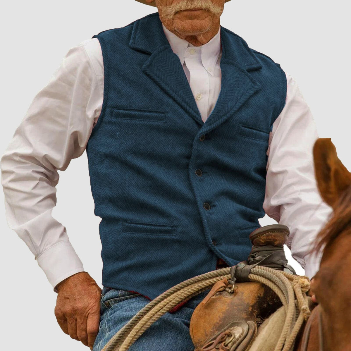 Herren-Vintage Weste mit Herringbone-Muster - Knopfleiste, Reverskragen