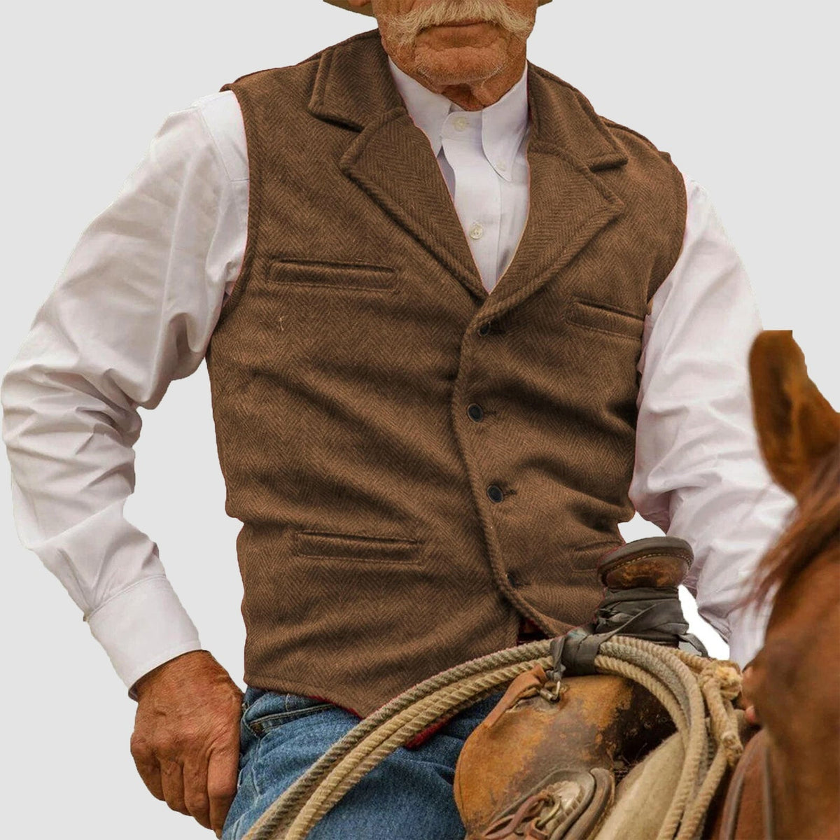 Herren-Vintage Weste mit Herringbone-Muster - Knopfleiste, Reverskragen