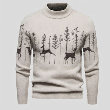 Herren Weihnachts-Sweater mit Hirsch- und Waldmuster Regular Fit