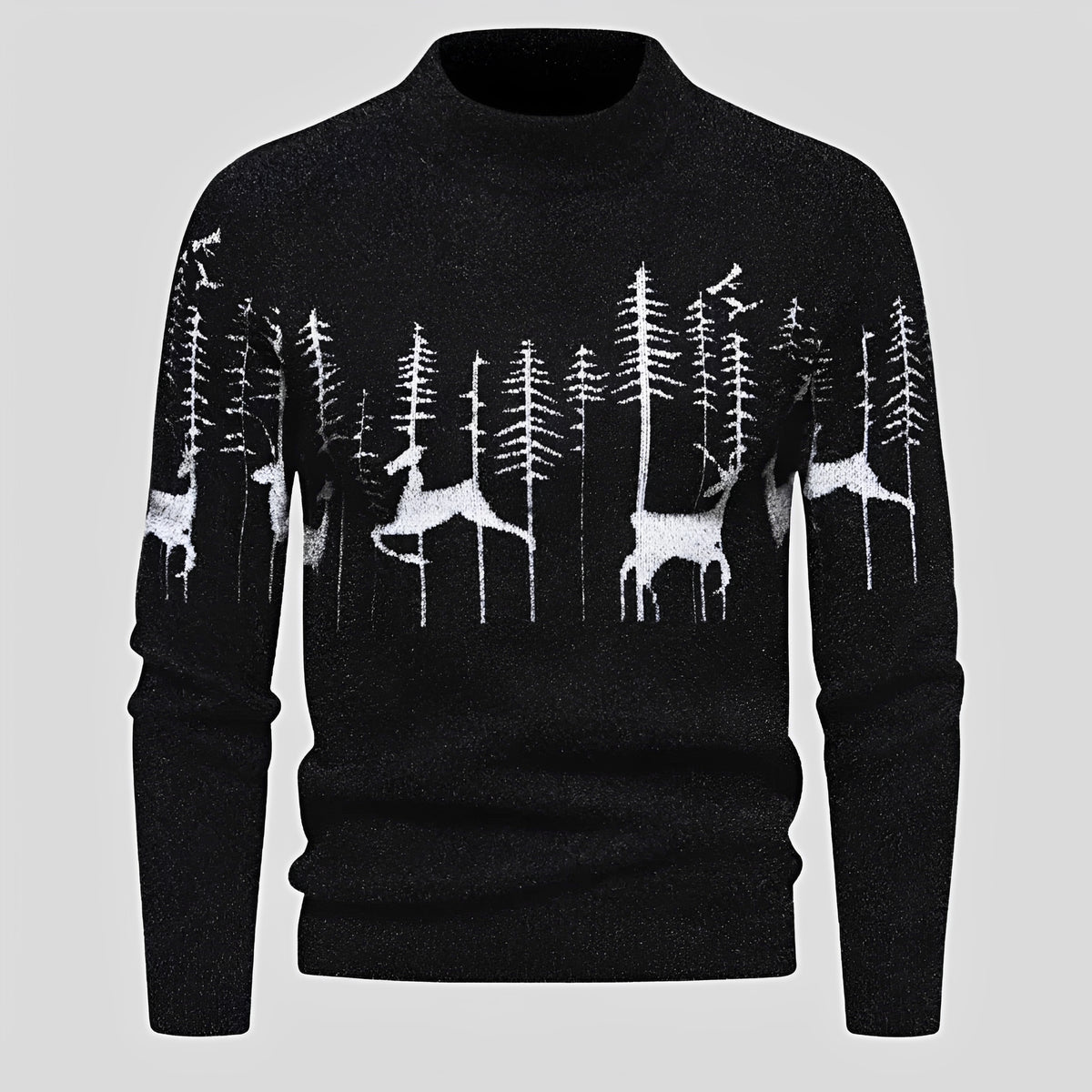 Herren Weihnachts-Sweater mit Hirsch- und Waldmuster Regular Fit