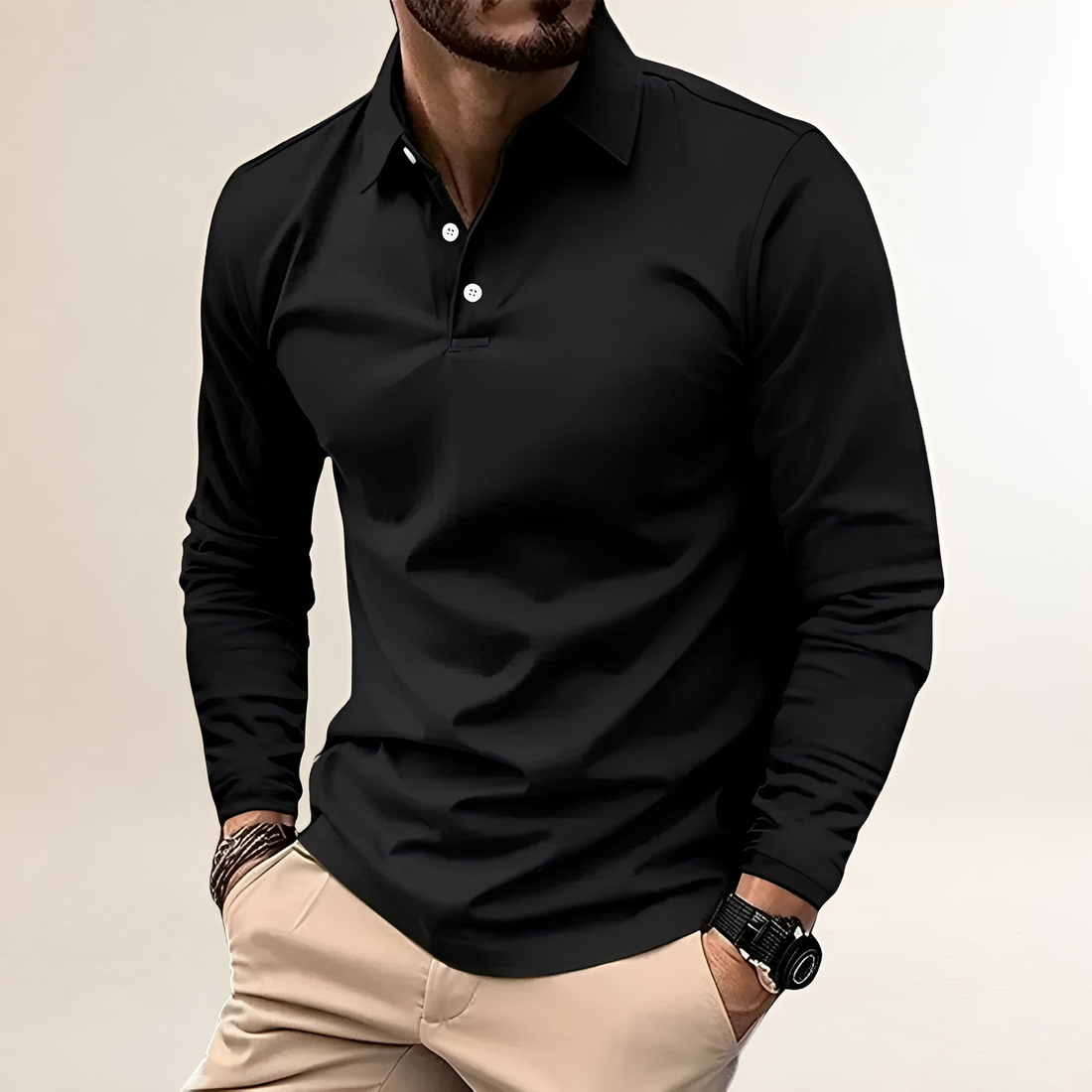 Herrenshirt Polo Langarm Slim Fit mit klassischem Kragen