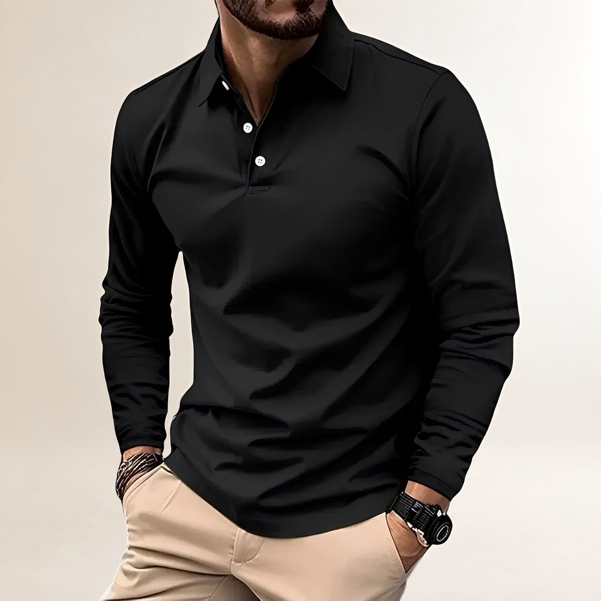 Herrenshirt Polo Langarm Slim Fit mit klassischem Kragen