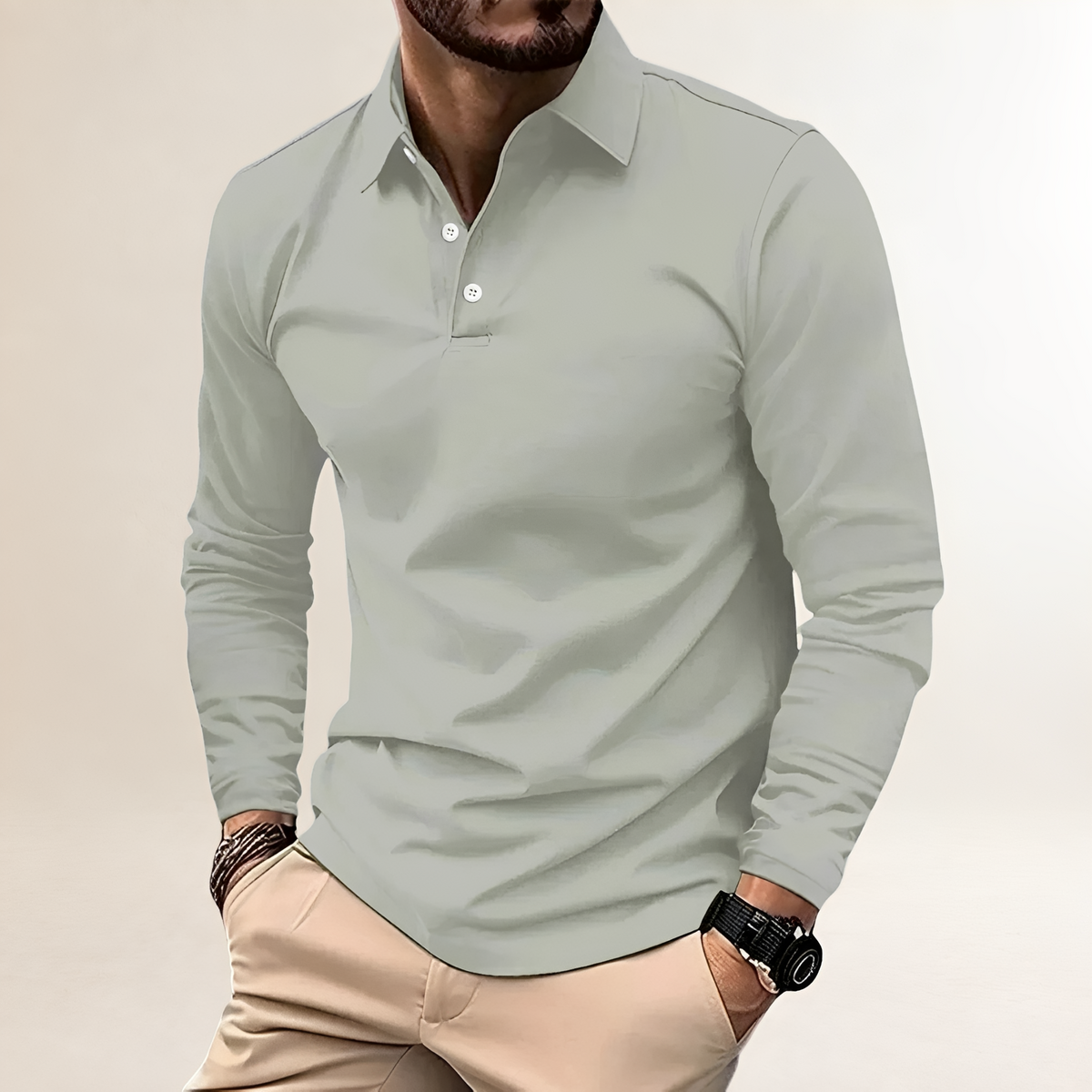 Herrenshirt Polo Langarm Slim Fit mit klassischem Kragen