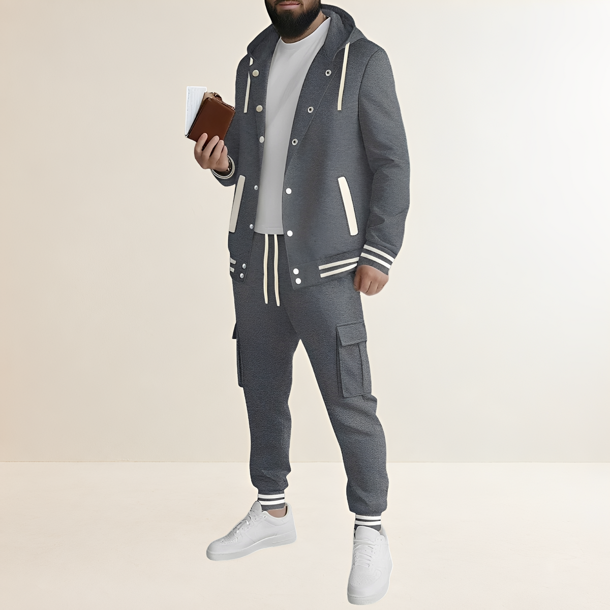 Herrensportset Hooded Jacke mit Knopfverschluss und Cargo-Hosen