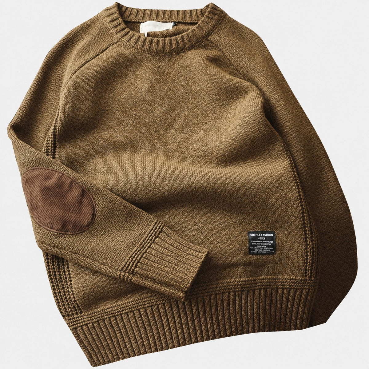 Herrensweater mit Ellenbogenpatches Rundhalsausschnitt Rippenbündchen
