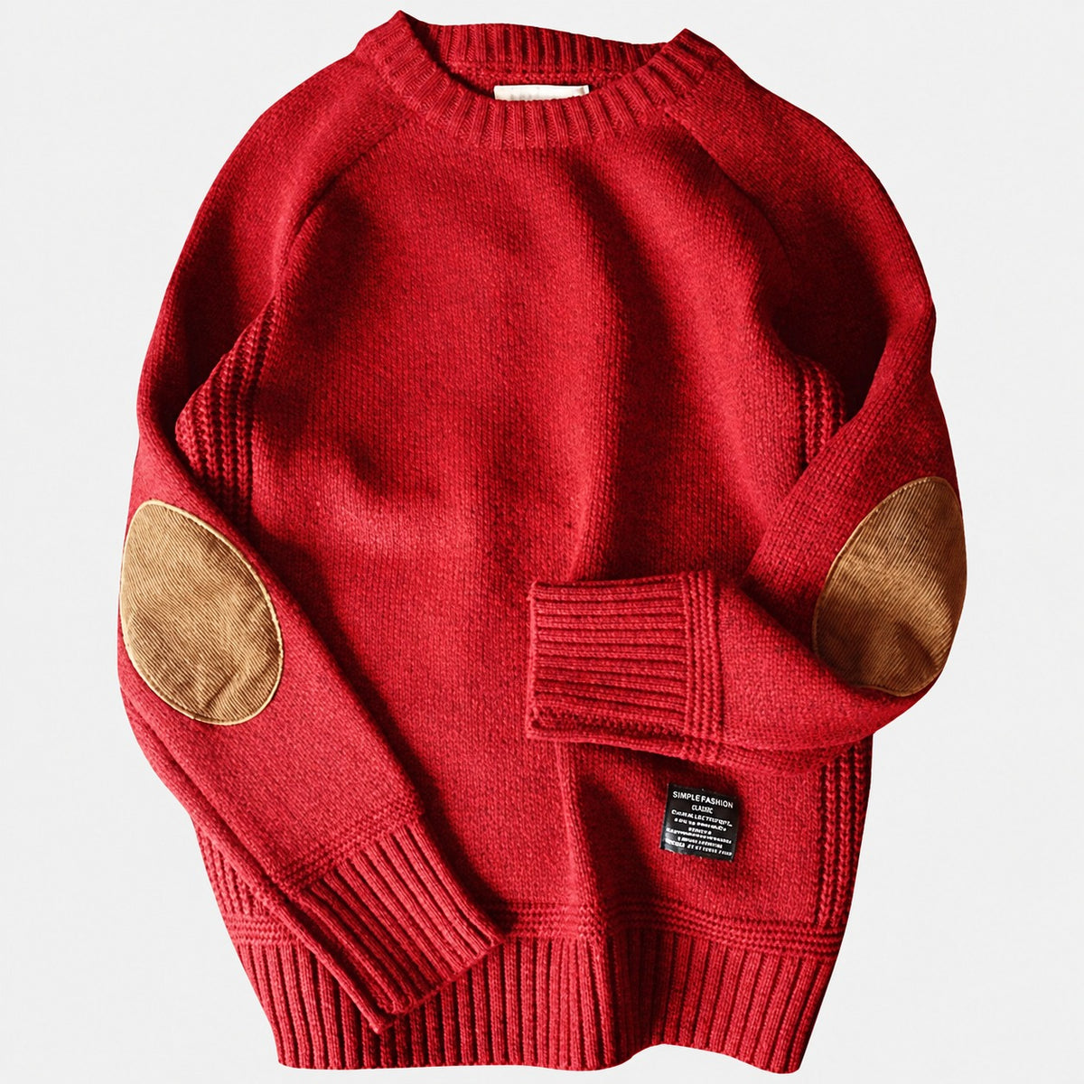 Herrensweater mit Ellenbogenpatches Rundhalsausschnitt Rippenbündchen