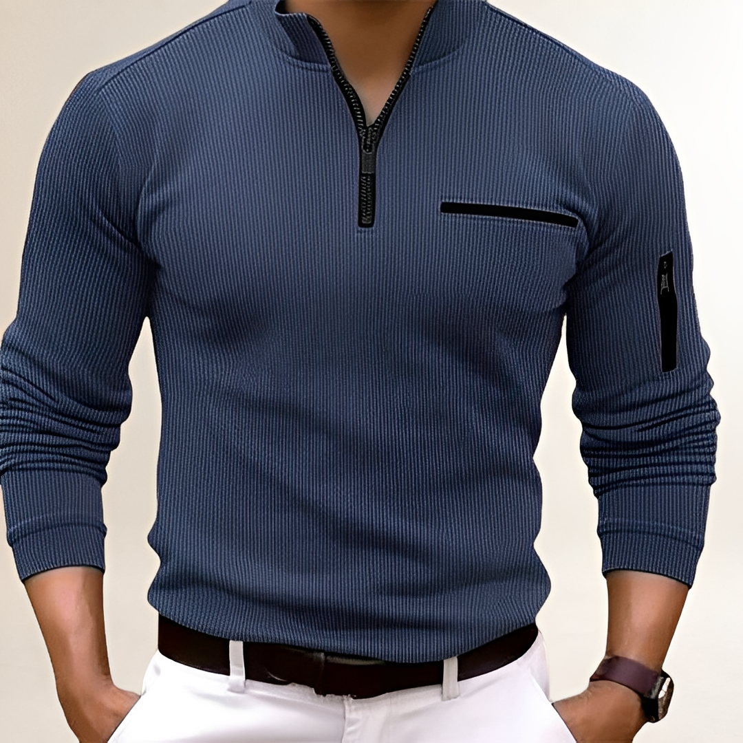 Herrensweater Slim Fit mit Reißkragen und Brusttasche