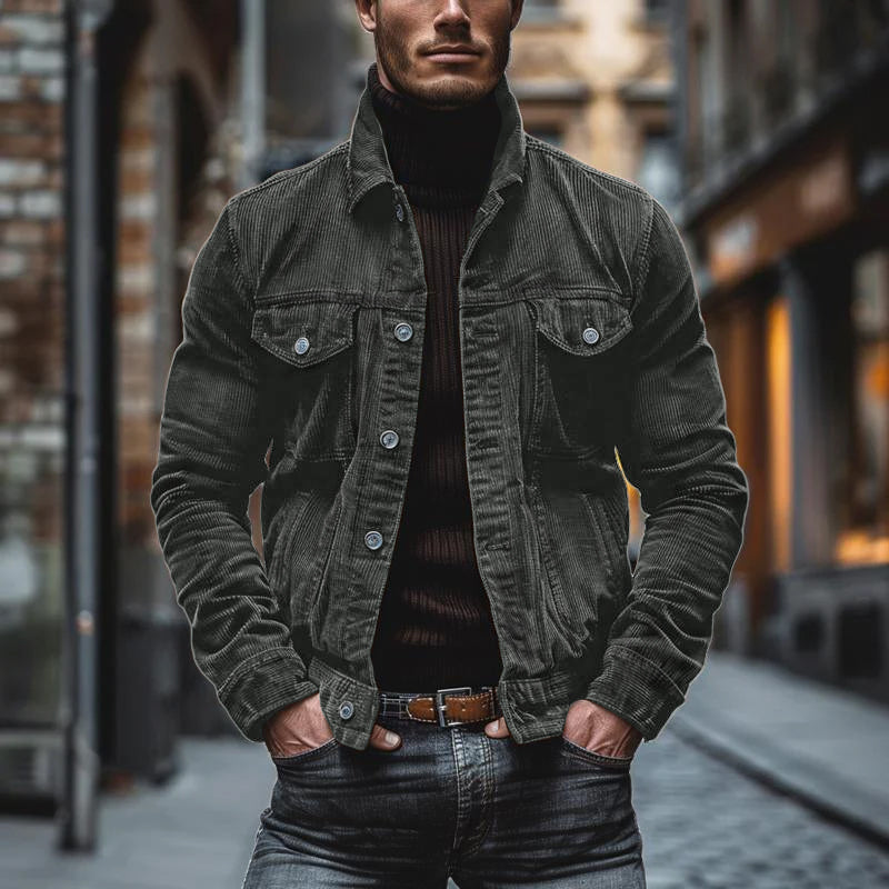 Herrenvintage-Jacke - Knopfverschluss mit Brusttaschen und schmaler Passform