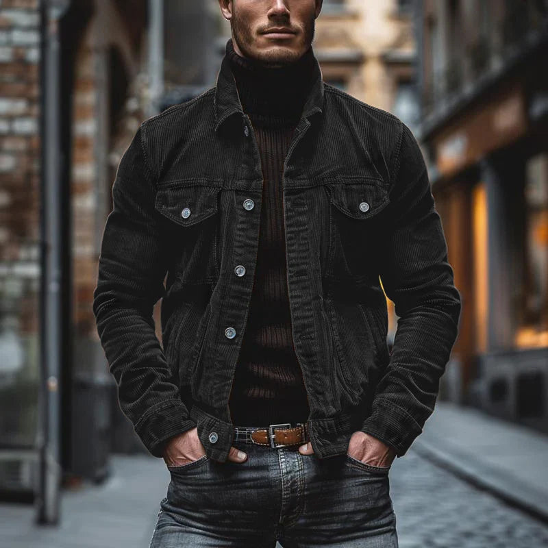 Herrenvintage-Jacke - Knopfverschluss mit Brusttaschen und schmaler Passform