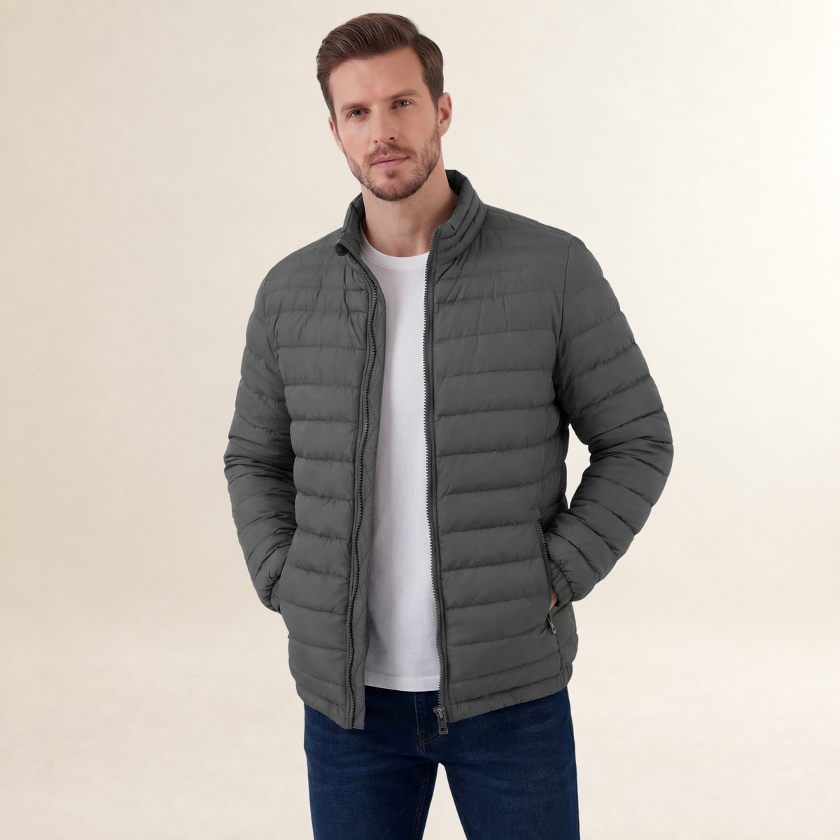 Herrliche Herren Leichte Steppjacke mit Stehkragen und Reißverschluss
