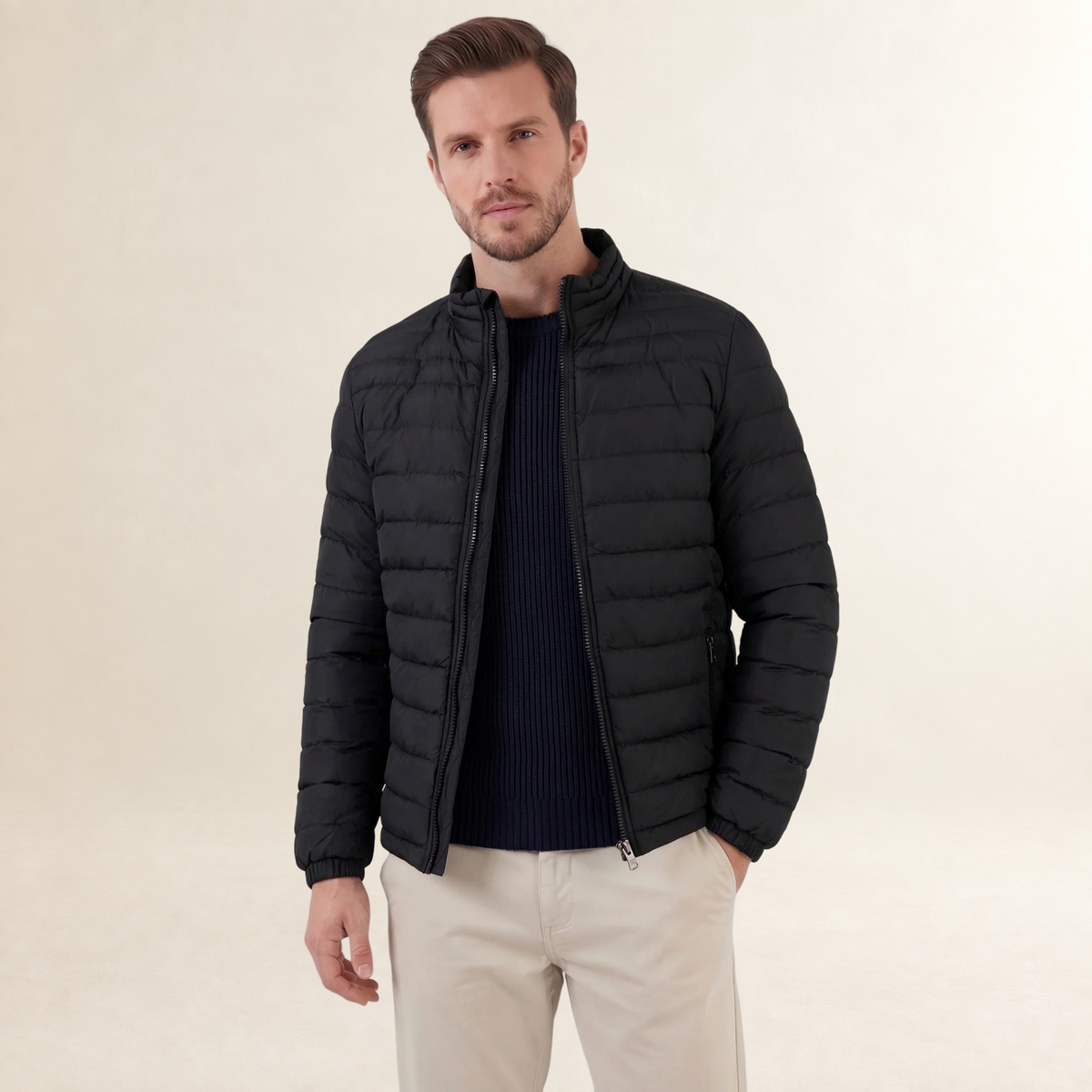 Herrliche Herren Leichte Steppjacke mit Stehkragen und Reißverschluss