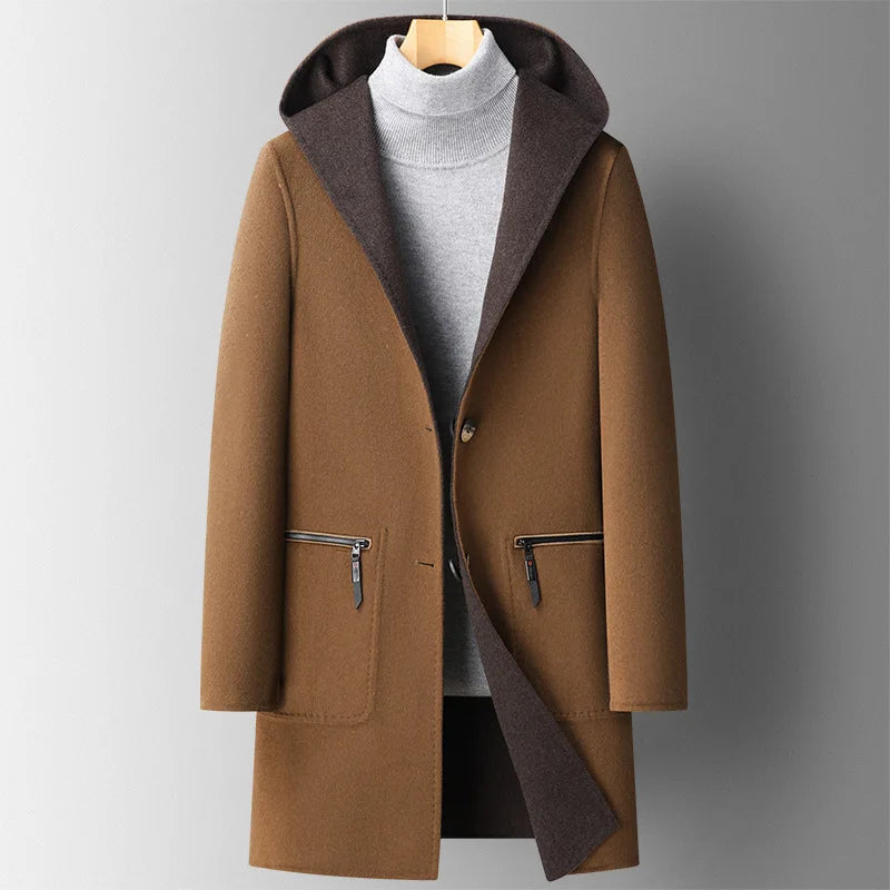 Hooded Overcoat für Herren - Tailored Fit mit Knopfverschluss und Taschen