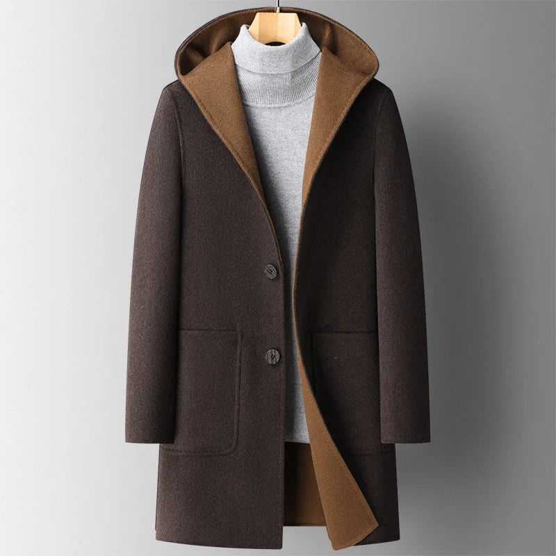 Hooded Overcoat für Herren - Tailored Fit mit Knopfverschluss und Taschen