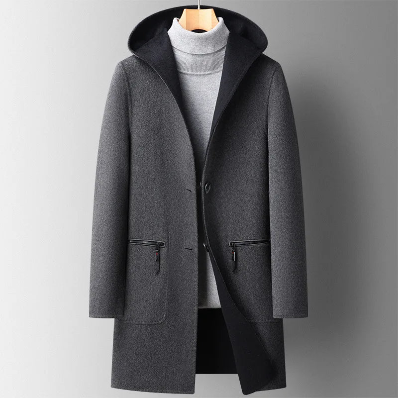 Hooded Overcoat für Herren - Tailored Fit mit Knopfverschluss und Taschen