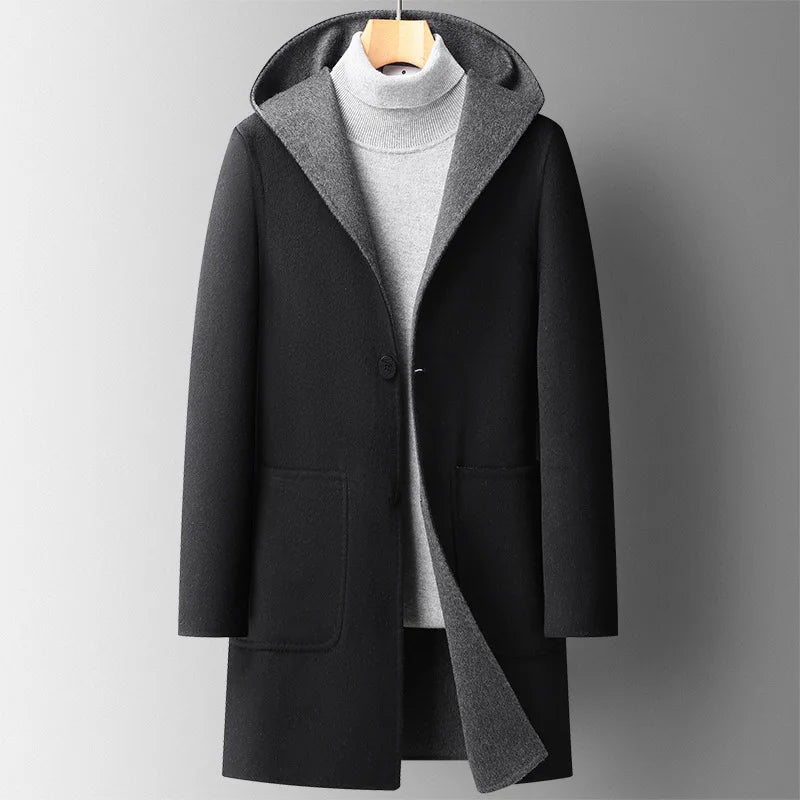 Hooded Overcoat für Herren - Tailored Fit mit Knopfverschluss und Taschen