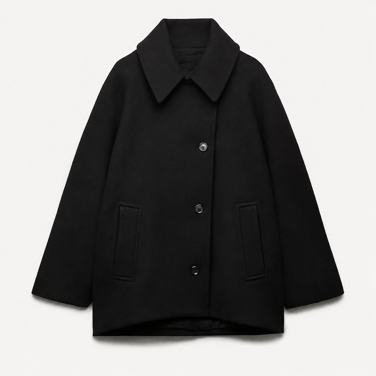 Oversize-Mantel für Damen mit klassischem Kragen, Knopfverschluss und weiter Silhouette.