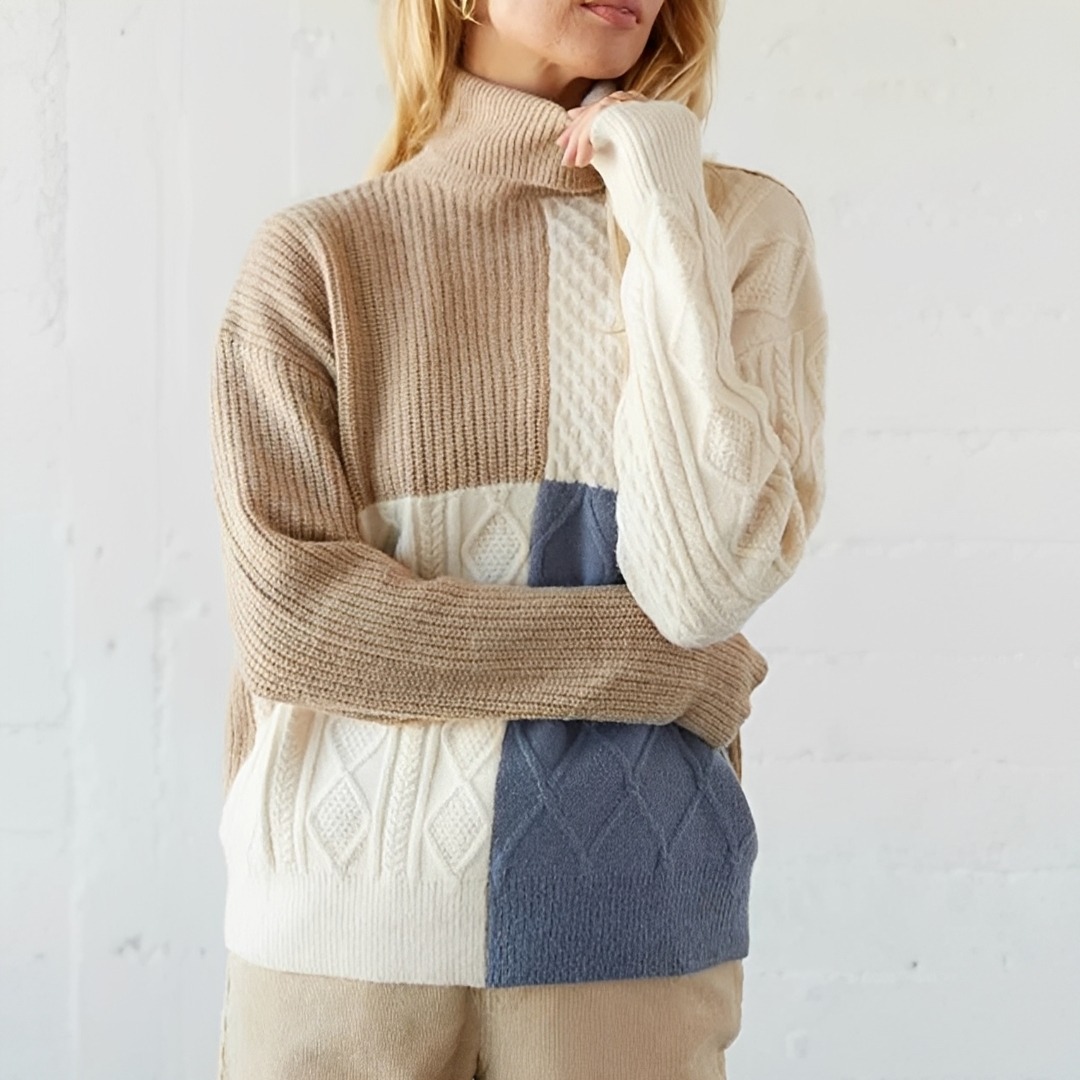 Pullover Damen Rollkragen Colorblock-Pullover, lockere Passform