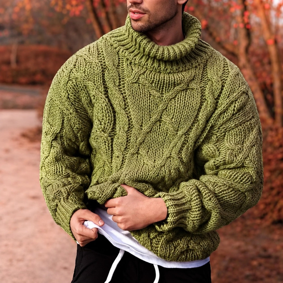 Rollkragenpullover Herren - Dick, Kabelmuster, Oversized Fit