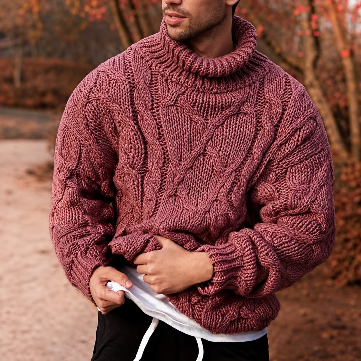 Rollkragenpullover Herren - Dick, Kabelmuster, Oversized Fit