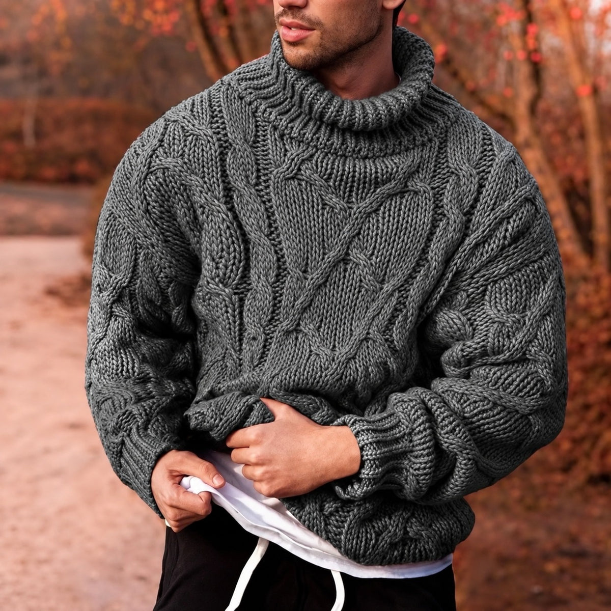 Rollkragenpullover Herren - Dick, Kabelmuster, Oversized Fit
