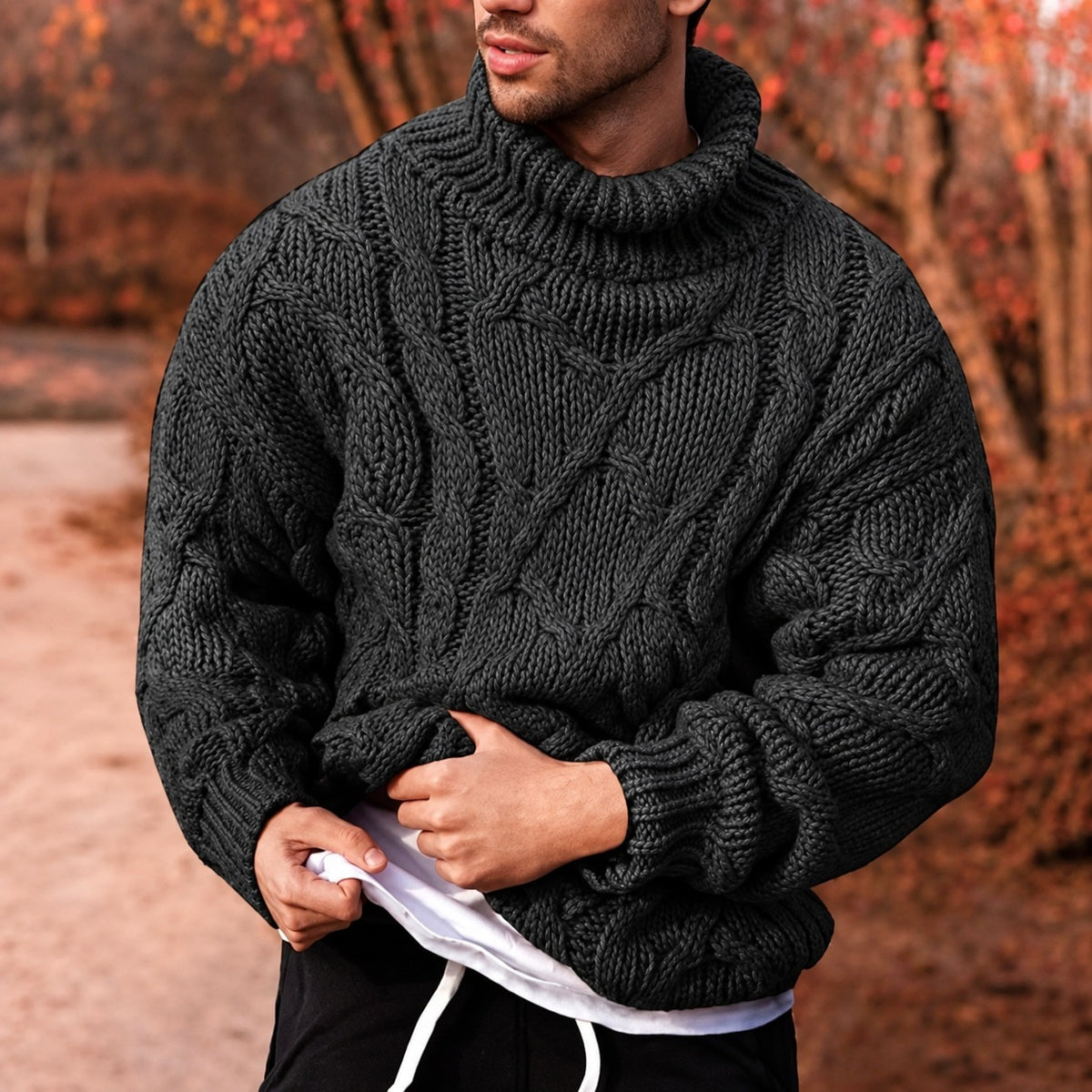 Rollkragenpullover Herren - Dick, Kabelmuster, Oversized Fit