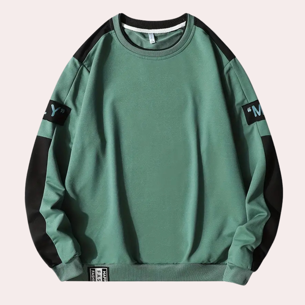 Sweatshirt für Herren Langarm Rundhals Modernes Design mit Logo und Kontrastärmeln