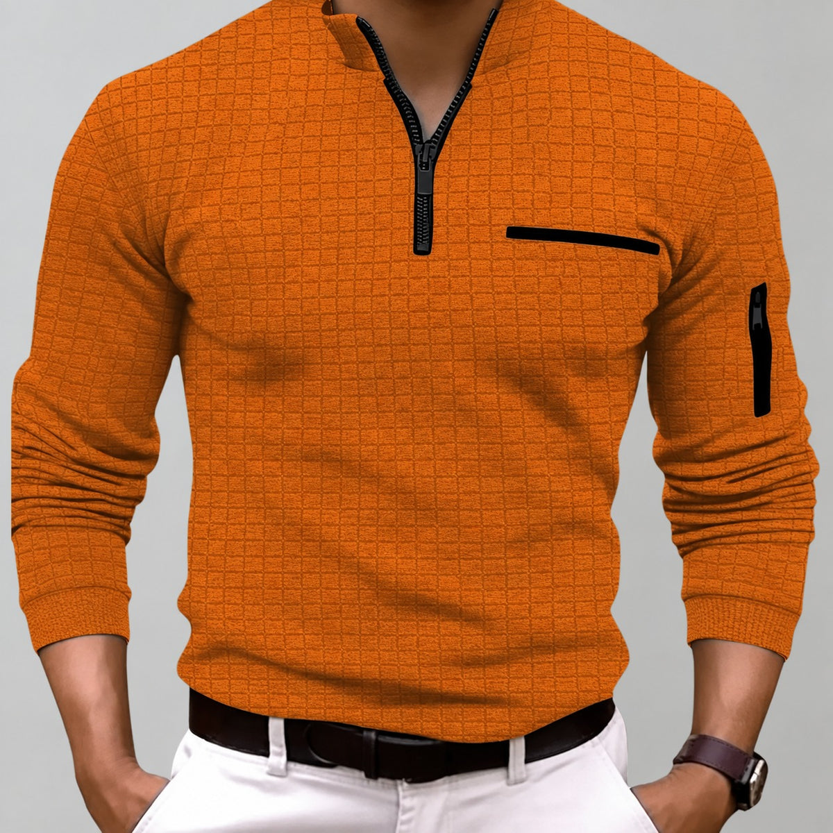Sweatshirt für Herren mit Reißverschluss und Brusttasche - Langarm, enger Schnitt
